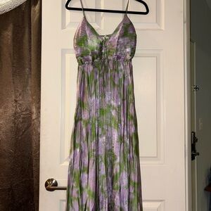 Lavender & Olive Floral Spaghetti-Strap Maxi Dress